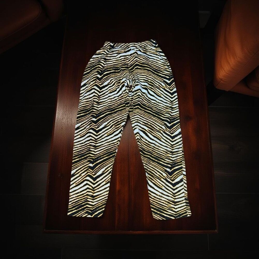 Vintage 90s Zubaz Pants Pittsburg Steelers Zebra Design Parachute Pants Size L